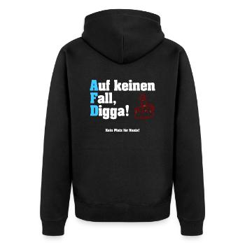 Auf keinen Fall Digga! - Anti-AfD - Unisex Premium Bio Zip Hoodie - Schwarz - Hinten - Nico (187cm)