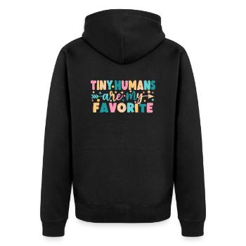 Winzige Menschen sind mein Favorit - Unisex Premium Bio Zip Hoodie - Schwarz - Hinten - Nico (187cm)