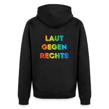 Laut gegen rechts Nr 08 - Unisex Premium Bio Zip Hoodie - Schwarz - Hinten - Nico (187cm)