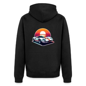 Oldtimer Sonnenuntergang - Unisex Premium Bio Zip Hoodie - Schwarz - Hinten - Nico (187cm)