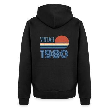Vintage, 1980er Jahre - Unisex Premium Bio Zip Hoodie - Schwarz - Hinten - Nico (187cm)