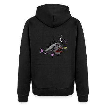 Anglerfisch - Unisex Premium Bio Zip Hoodie - Schwarz - Hinten - Nico (187cm)
