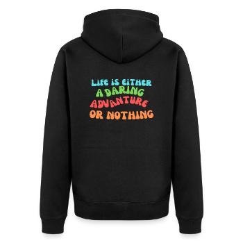 Life Is An Advanture - Unisex Premium Organic Zip Hoodie - black - Back - Nico (187cm)