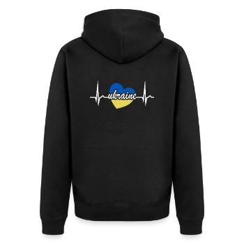 Ukraine Herzkurve - Frieden für die Ukraine - Unisex Premium Bio Zip Hoodie - Schwarz - Hinten - Nico (187cm)