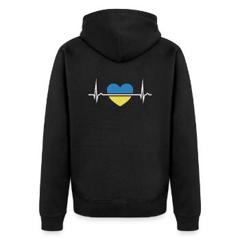 Ukraine Herzkurve - Frieden für die Ukraine - Unisex Premium Bio Zip Hoodie - Schwarz - Hinten - Nico (187cm)
