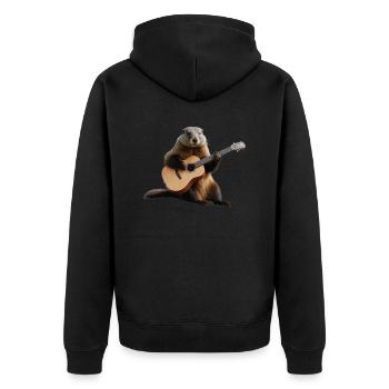 Marmot Musiker Gitarre - Unisex Premium Bio Zip Hoodie - Schwarz - Hinten - Nico (187cm)