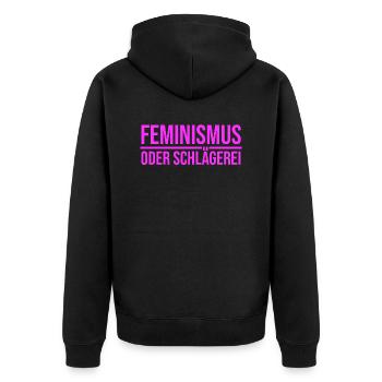 Feminismus oder Schlägerei - Unisex Premium Bio Zip Hoodie - Schwarz - Hinten - Nico (187cm)