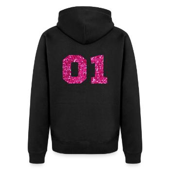 Nummer 1 Pink Glitter - 1. Jahrestag - Unisex Premium Bio Zip Hoodie - Schwarz - Hinten - Nico (187cm)