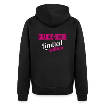 BIG SISTER LIMITIERTE AUFLAGE - Unisex Premium Bio Zip Hoodie - Schwarz - Hinten - Nico (187cm)