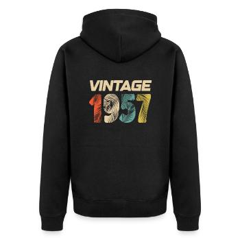 Vintage 1957 Retro - Bestseller - Unisex Premium Bio Zip Hoodie - Schwarz - Hinten - Nico (187cm)
