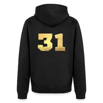 Numéro 31 paillettes doré - 31e anniversaire - Veste à capuche bio Premium Unisexe - noir - Dos - Nico (187cm)