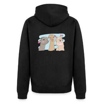 Illustriertes Design mit Alpakas - Unisex Premium Bio Zip Hoodie - Schwarz - Hinten - Nico (187cm)