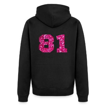 Nummer 81 Pink Glitter - 81. Geburtstag - Unisex Premium Bio Zip Hoodie - Schwarz - Hinten - Nico (187cm)