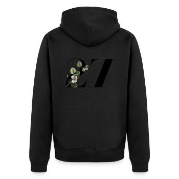 Nummer 27 Blumengrün -27. Blumengeburtstag - Unisex Premium Bio Zip Hoodie - Schwarz - Hinten - Nico (187cm)