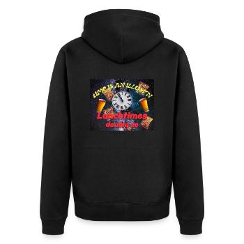 Time is an illusion - Unisex Premium Organic Zip Hoodie - black - Back - Nico (187cm)