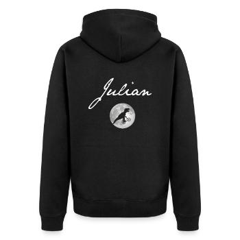 JULIAN - Schöner Jungen Name mit Dinosaurier - Unisex Premium Bio Zip Hoodie - Schwarz - Hinten - Nico (187cm)