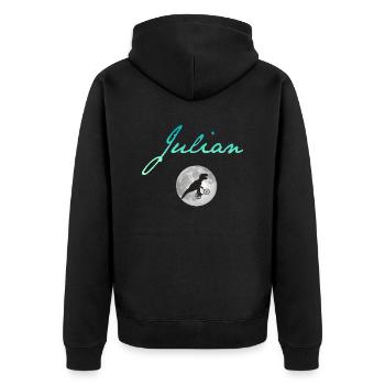 JULIAN - Schöner Jungen Name mit Dinosaurier - Unisex Premium Bio Zip Hoodie - Schwarz - Hinten - Nico (187cm)