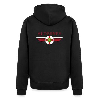 J’aime Aurigny, T-shirt design de style élégance - Veste à capuche bio Premium Unisexe - noir - Dos - Nico (187cm)