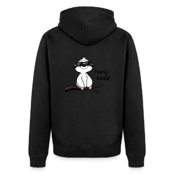 Lachendes Faultier mit Sonnenbrille auf Ast - Unisex Premium Bio Zip Hoodie - Schwarz - Hinten - Nico (187cm)