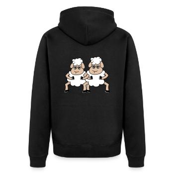2 Schafe Gucken Müde Gelangweilt Freunde Team Crew - Unisex Premium Bio Zip Hoodie - Schwarz - Hinten - Nico (187cm)