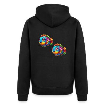 Fisch Comic - Unisex Premium Bio Zip Hoodie - Schwarz - Hinten - Nico (187cm)