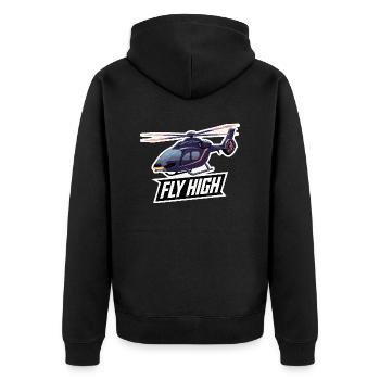HUBSCHRAUBER, FLIEGEN SIE HOCH - Unisex Premium Bio Zip Hoodie - Schwarz - Hinten - Nico (187cm)