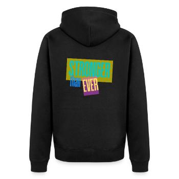 Stronger than ever - Unisex Premium Bio Zip Hoodie - Schwarz - Hinten - Nico (187cm)