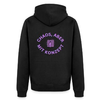 Chaos spruch Tshirt pullover - Unisex Premium Bio Zip Hoodie - Schwarz - Hinten - Nico (187cm)