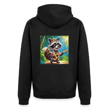 Waschbär mit Ukulele 2 - Unisex Premium Bio Zip Hoodie - Schwarz - Hinten - Nico (187cm)