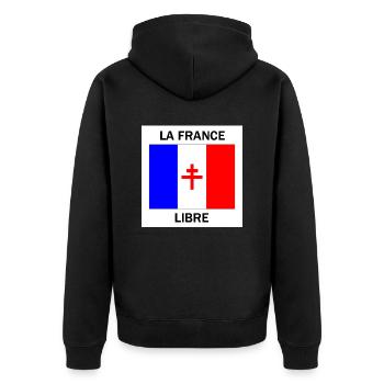 Free France - Unisex Premium Organic Zip Hoodie - black - Back - Nico (187cm)