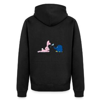 Elefant und Hase mit Schmetterling - Unisex Premium Bio Zip Hoodie - Schwarz - Hinten - Nico (187cm)
