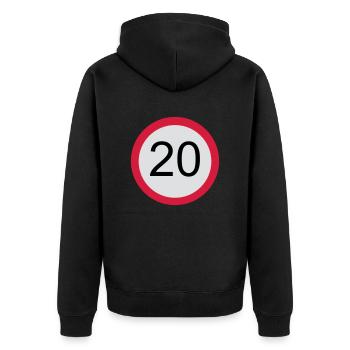 20 - Geburtstag - Unisex Premium Bio Zip Hoodie - Schwarz - Hinten - Nico (187cm)