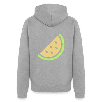 Melone - Unisex Premium Bio Zip Hoodie - Grau meliert - Hinten - Nico (187cm)
