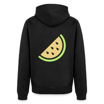 Melone - Unisex Premium Bio Zip Hoodie - Schwarz - Hinten - Nico (187cm)