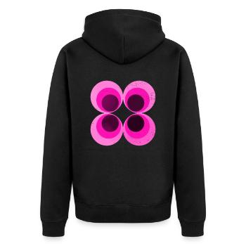 70s-tapete-siebziger-lila - Unisex Premium Bio Zip Hoodie - Schwarz - Hinten - Nico (187cm)