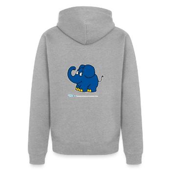 Der Elefant - stehend - Unisex Premium Bio Zip Hoodie - Grau meliert - Hinten - Nico (187cm)