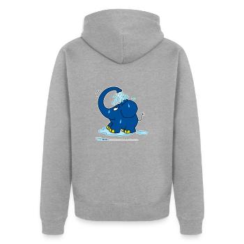 Der Elefant duscht mit Rüssel - Unisex Premium Bio Zip Hoodie - Grau meliert - Hinten - Nico (187cm)