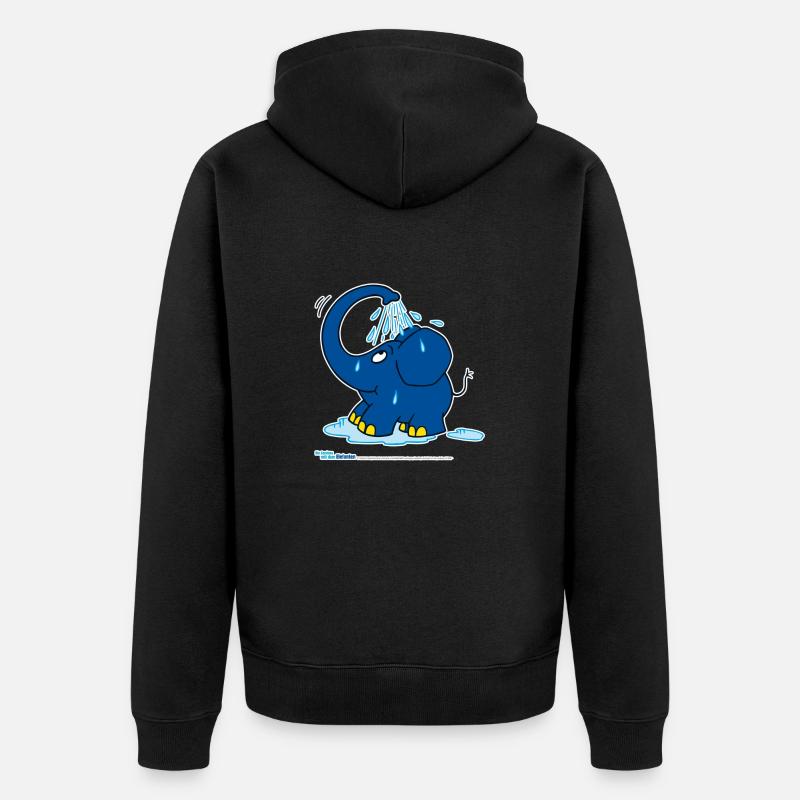 Der Elefant duscht mit Rüssel - Unisex Premium Bio Zip Hoodie - Schwarz