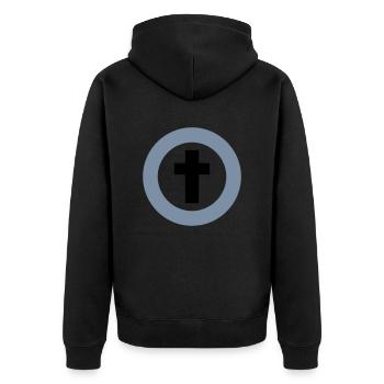encerclé croix / circled cross (rel, 2c) - Veste à capuche bio Premium Unisexe - noir - Dos - Nico (187cm)