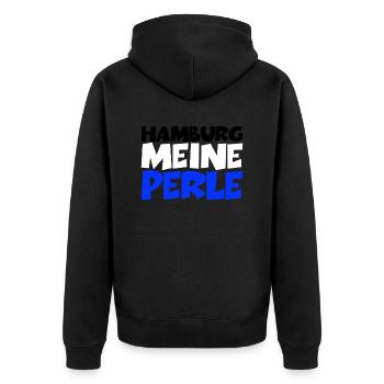 Hamburg meine Perle - Unisex Premium Bio Zip Hoodie - Schwarz - Hinten - Nico (187cm)