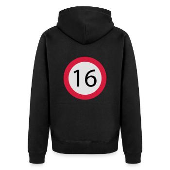 16 - Unisex Premium Bio Zip Hoodie - Schwarz - Hinten - Nico (187cm)