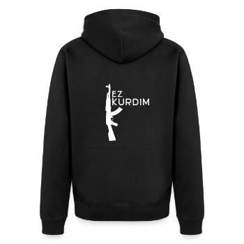 EzKurdim M.K-EzKurdim Weiß - Unisex Premium Bio Zip Hoodie - Schwarz - Hinten - Nico (187cm)