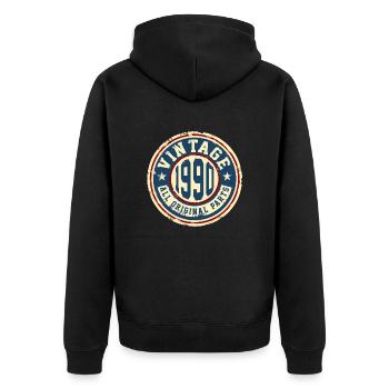 Vintage 1990 - Unisex Premium Bio Zip Hoodie - Schwarz - Hinten - Nico (187cm)