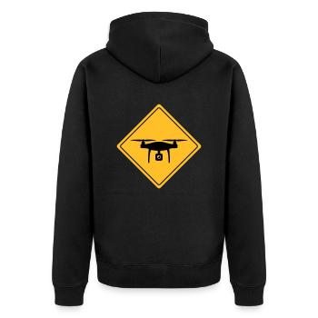 Warnschild mit Drohne - Unisex Premium Bio Zip Hoodie - Schwarz - Hinten - Nico (187cm)