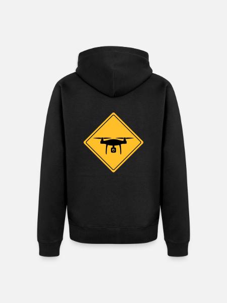 Warnschild mit Drohne - Unisex Premium Bio Zip Hoodie - Schwarz