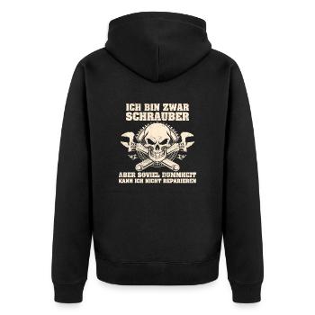 Ich bin Schrauber - Unisex Premium Bio Zip Hoodie - Schwarz - Hinten - Nico (187cm)