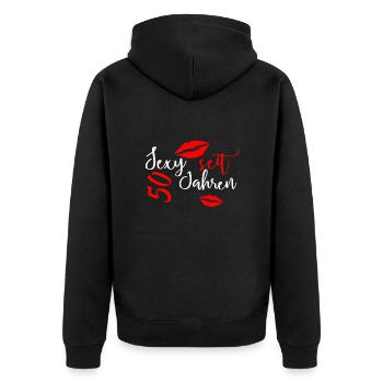 Sexy seit 50 Jahren - Unisex Premium Bio Zip Hoodie - Schwarz - Hinten - Nico (187cm)