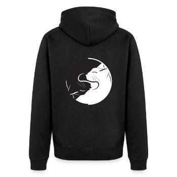 Yin Yang Katze - Unisex Premium Bio Zip Hoodie - Schwarz - Hinten - Nico (187cm)