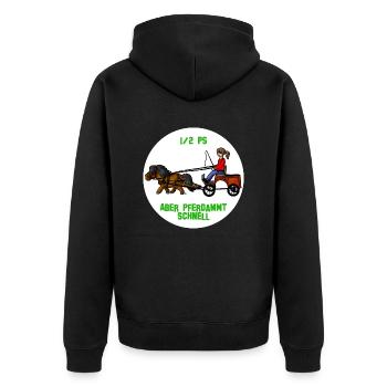 Pferdammt schnell - Unisex Premium Bio Zip Hoodie - Schwarz - Hinten - Nico (187cm)