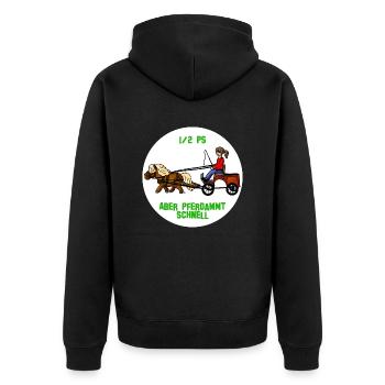Pferdammt schnell - Unisex Premium Bio Zip Hoodie - Schwarz - Hinten - Nico (187cm)